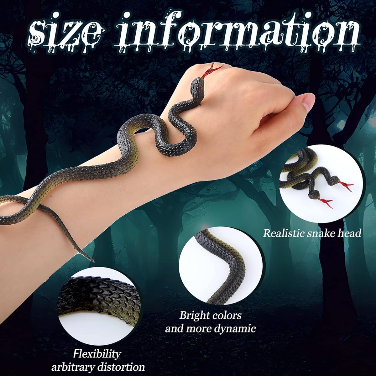 Leitee 50pcs Rubber Snake 17.7'' Black Plastic Snake Toy Realistic Fake Snake Bulk Garden Prop Repel Birds Prank Halloween Decoration