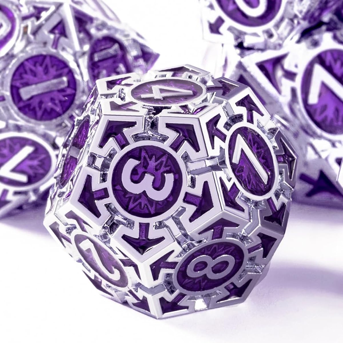 Metal DND Dice Set Dungeons and Dragons Dice - Extra Large Weight Metallic D&D Dice Set - Polyhedral Role Playing RPG Dice for Tabletop Games MTG Pathfinder Purple D and D Dice with DND Gift Box