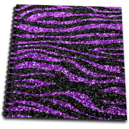 3dRose db_113175_3 Purple and Black Zebra Stripe Print Faux Bling Photo Real Glitter Sparkly Bling Mini Notepad 4x4 Inch