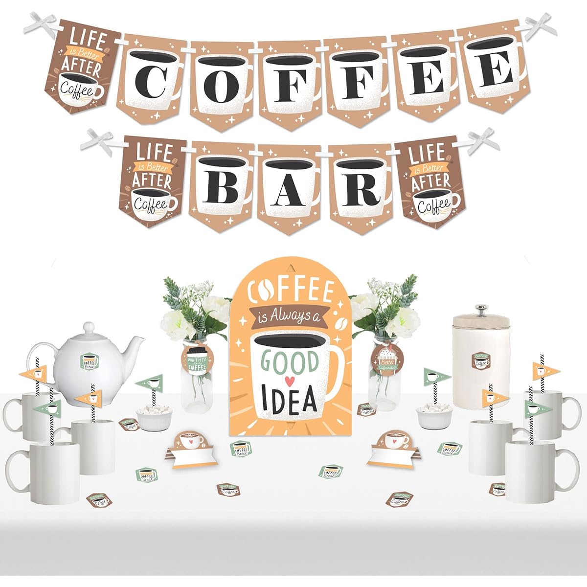 Big Dot of Happiness But First, Coffee - DIY Cafe Theme Party Signs - Drink Bar Decoration Kit - 50 Pieces