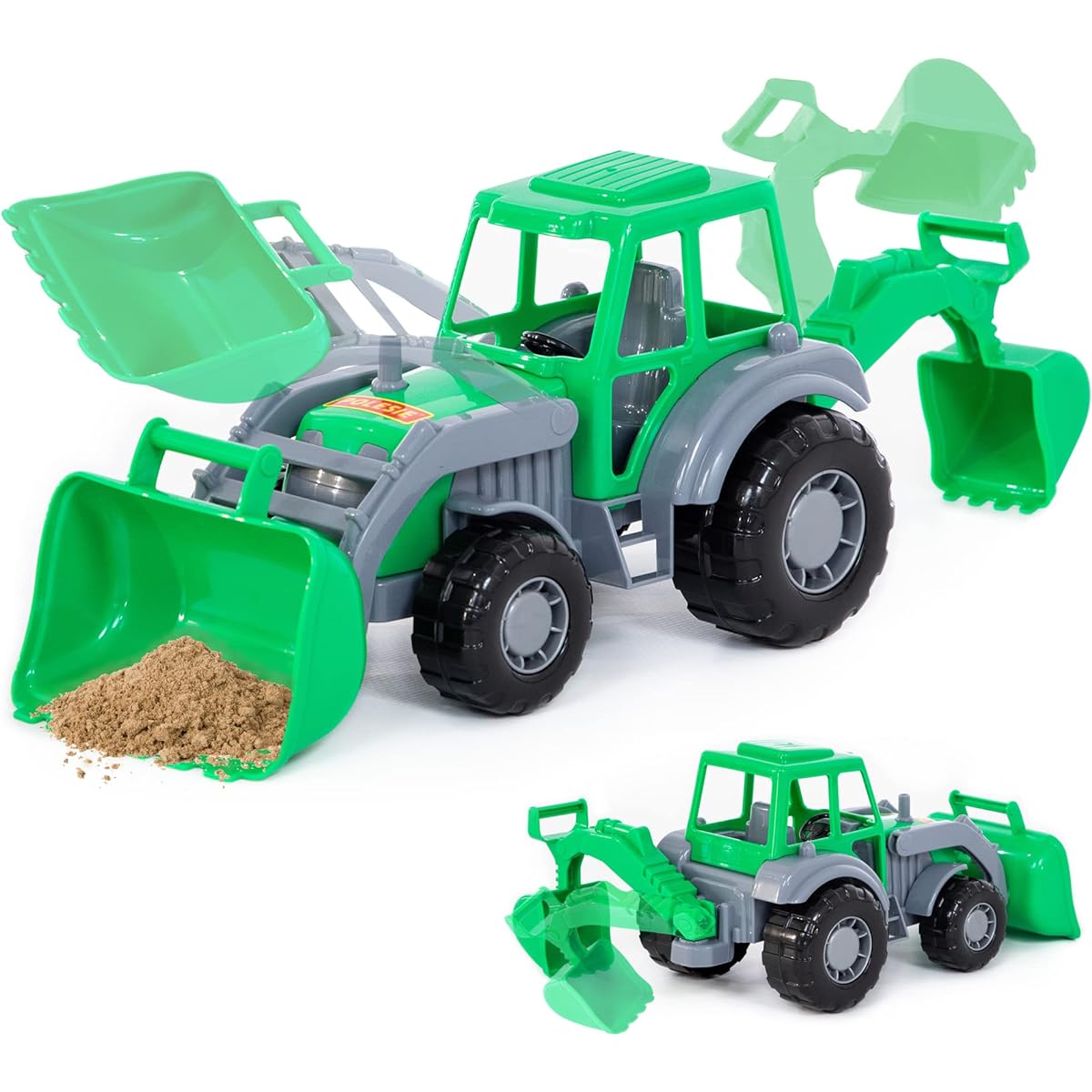 CO-T Excavator Toys for Boys - Backhoe Toys for Toddlers - Bulldozer for Toddlers - Toy Backhoe Sand Truck - Polesie Sandbox Toys - Green Excavator Beach Toy