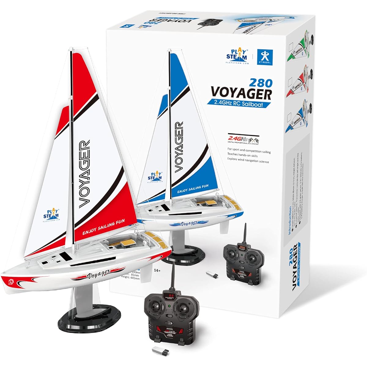 PLAYSTEAM Mini Voyager 280 RC Controlled Wind Powered Yacht Red 14" Tall