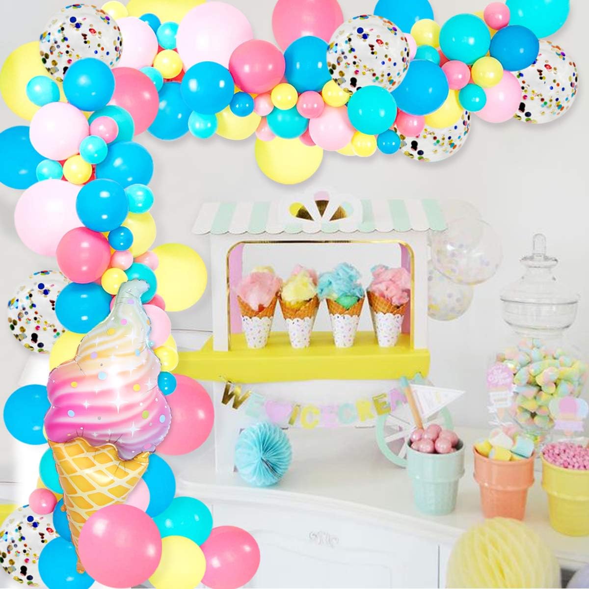 Ice Cream Balloon Garland Arch Kit 110 Pack with Confetti Foil Balloons Summer Candy Sweet One for 2nd Birthday Party Baby Shower