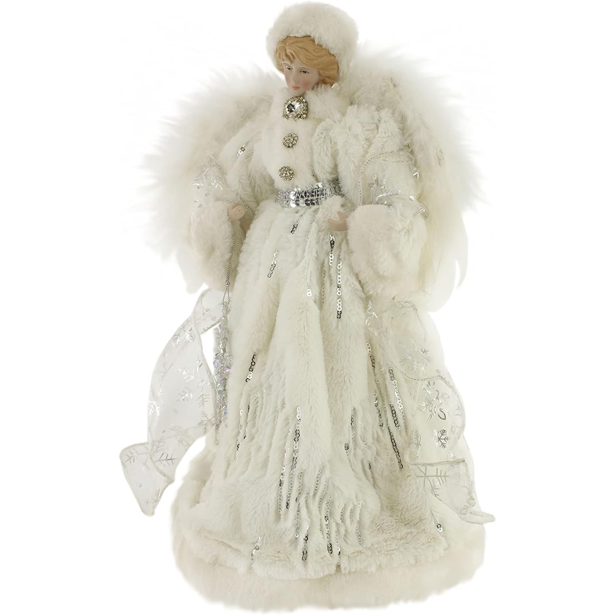 Windy Hill Collection White & Silver Downy Soft 14" Angel Standing Christmas Tree Topper Table Top 514003