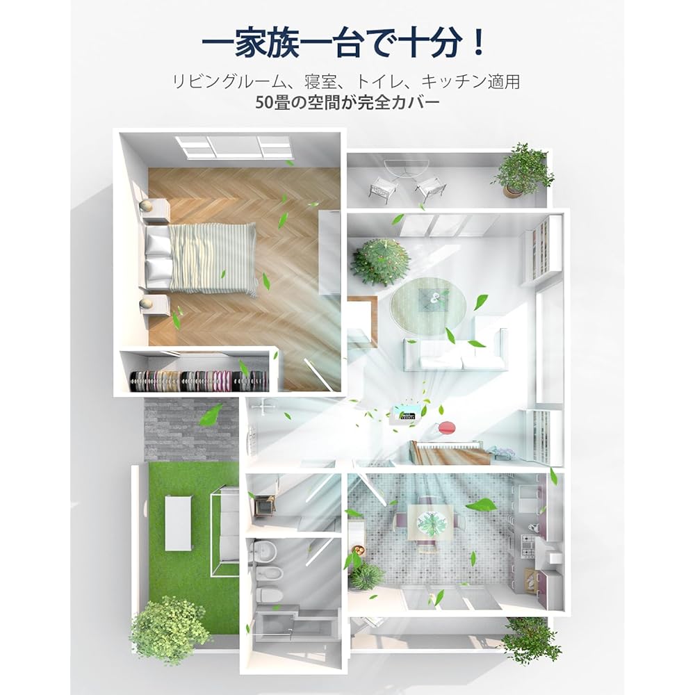 AMEIFU Air Purifier, 50 Tatami Mat, Pollen Protection, Strong Odor Elimination, 3 Stage Air Flow Setting, Deodorizing, Disinfecting, PM2.5 Automatic Detection, Aroma Compatible, Timer, Auto Mode,