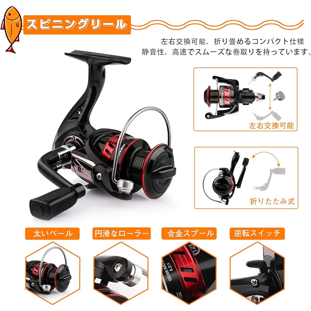 Fishing Set, 2.1m Fishing Rod Set, Japanese Beginner's Guide Included, Carbon Road, Spinning Reel, 52 Pieces Fishing Bait, Fishing Hook Set, Fishing Line, Storage Bag Included, Sea Fishing, River Fishing, Freshwater Fishing, EVA Handle, Beginner Sommos