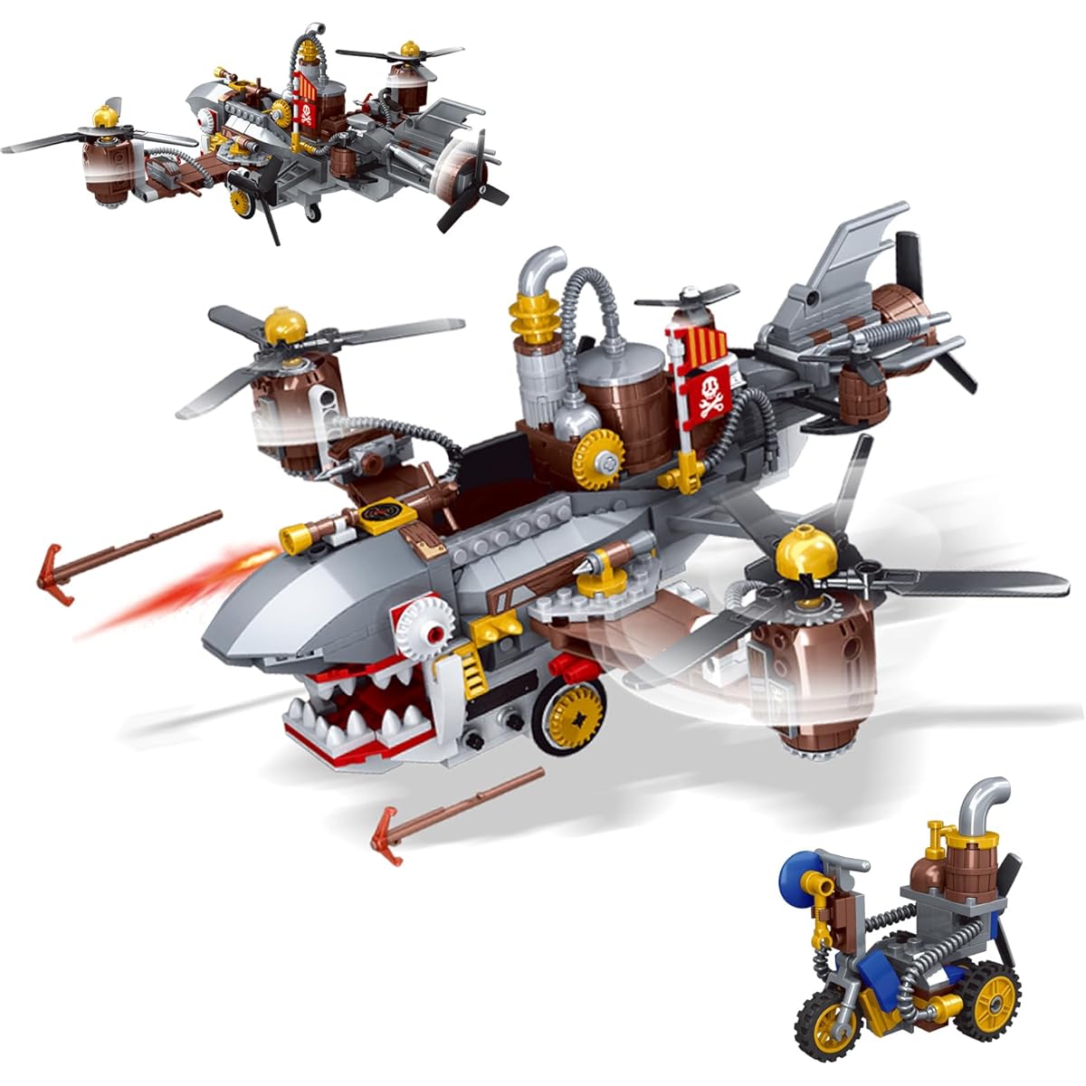 Winner [2 in 1] STEM Building Toy Set with Vintage Airplane and Motorcycle, 536 Piece Building Blocks STEM Kit, Perfect Gift for 6 7 8 9 10 11 12 Year Old Kids, Boys, Girls and Adults
