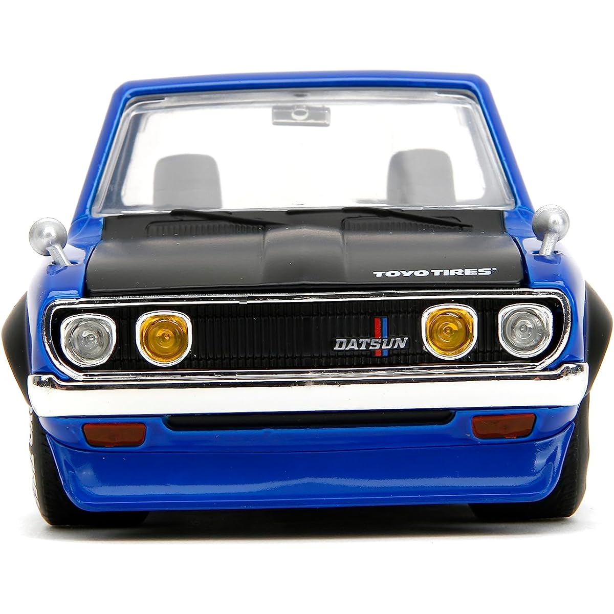 Just Trucks 1:24 Datsun 620 Pickup Truck Die Cast Truck with Tire Rack Toy for Kids and Adults (Blue/Black Stripes)