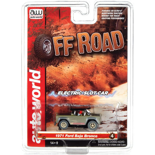 Auto World Xtraction 1971 Ford Baja Bronco Green HO Scale Slot Car