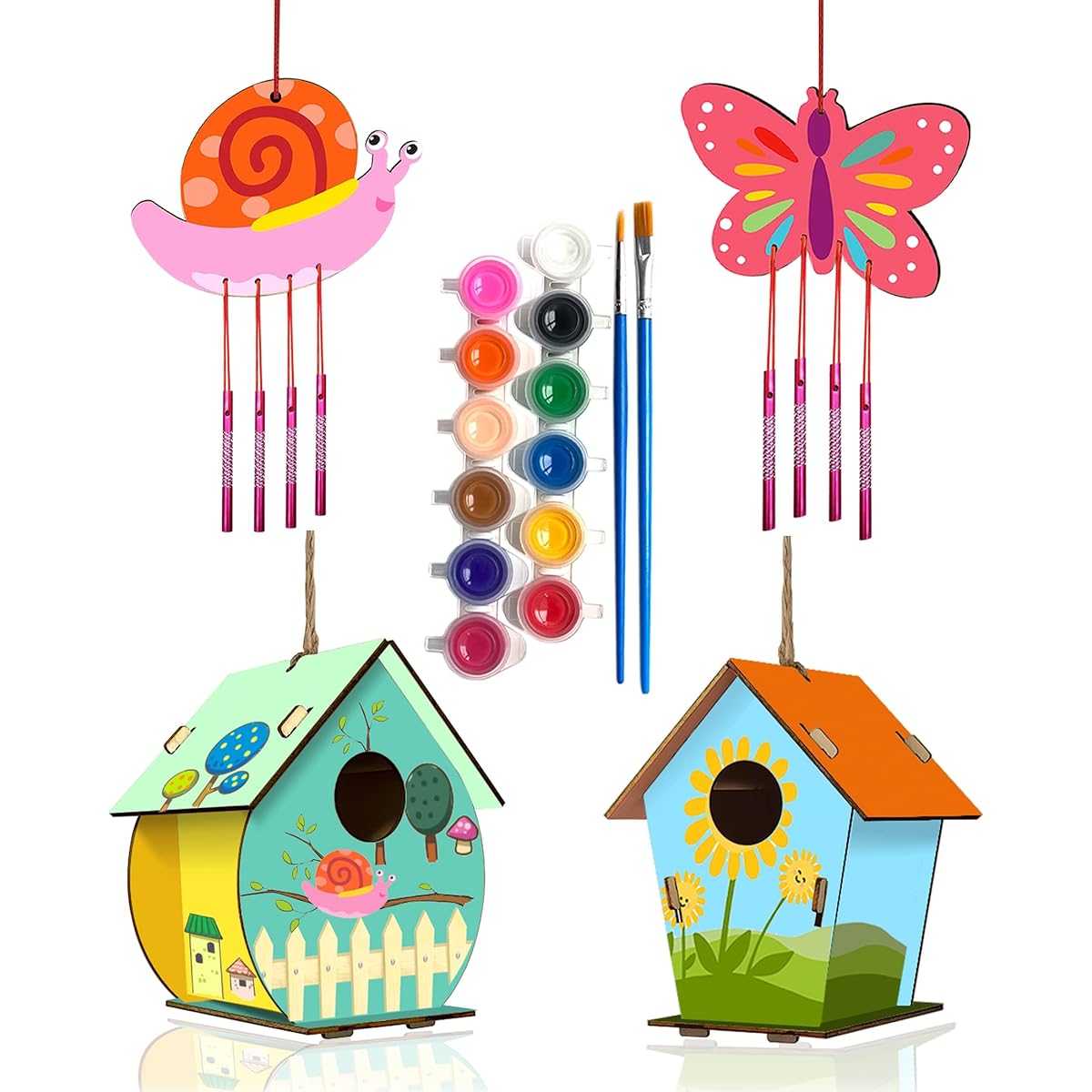 HOME COMPOSER 4 Pack DIY Torii Wind Chime Kit for Kids to Assemble and Paint, Wood Arts and Crafts for Kids Ages 8-12, 4-6, 6-8, Paint Kit Includes Paints and Brushes