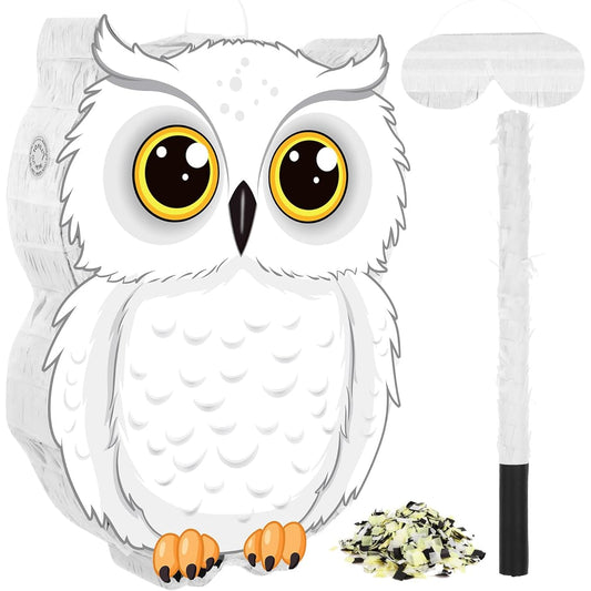 Aoriher Owl Pinata with Pinata Sticks, Blindfolded Confetti, 3D White Snowy Owl Pinata Set Woodland Wizard Animal Owl Baby Shower Games Birthday Party Decoration Supplies