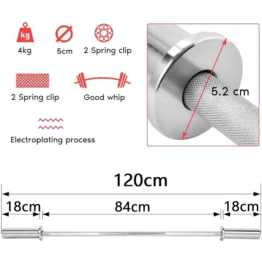 sumunior Barbell Shaft 120cm Olympic Barbell Shaft Diameter 25mm Training Shaft Muscle Training Equipment Biceps Arm Strength Strengthening Training Fitness Bar Regular Barbell Shaft Barbell Entry Training Bar Wide Grip Type Olympic Bar