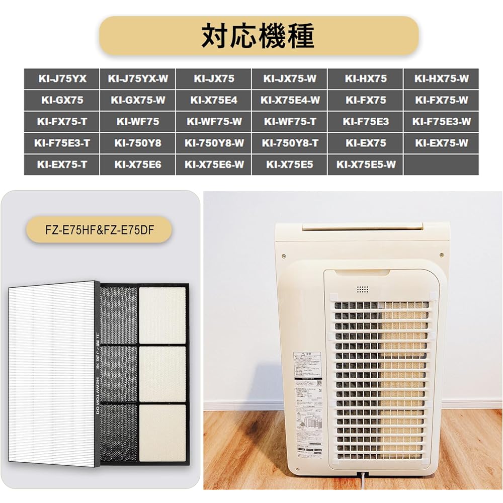 MSHNE Humidifying Air Purifier Filter Deodorizing Filter FZ-E75DF Dust Collection Filter FZ-E75HF Compatible Product Easy to Clean (2 pieces)