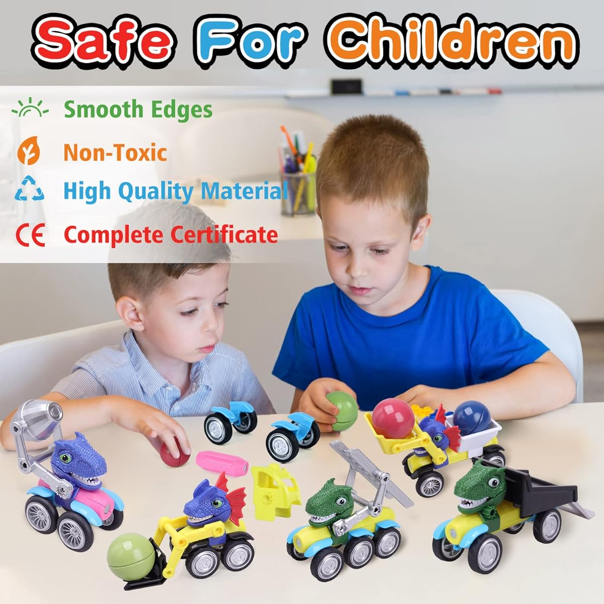 ALLROAD Dinosaur Magnetic Toy Car Set Magnetic Building Dinosaur Car Magnetic Toy Vehicle Car Colorful Dinosaur Truck Montessori STEM Toys for Skill Development Dinosaur Games Gift for Boys Girls