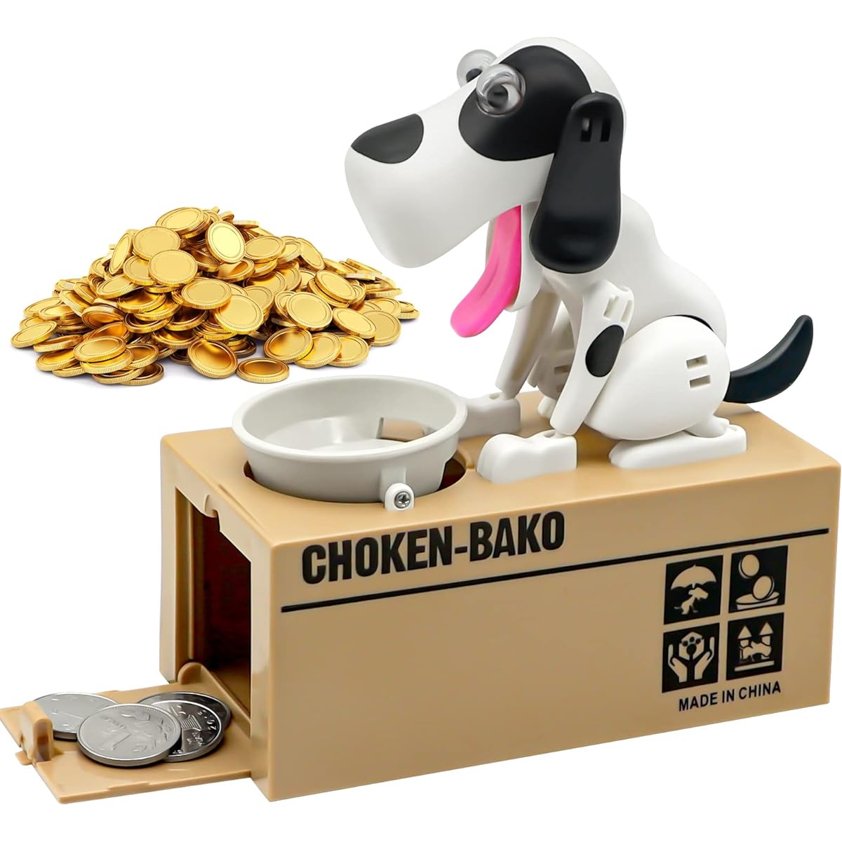 SAYTAY Cute Dog Piggy Bank, Hungry Puppy Steals Coins Like Magic Coins, Money Eating Piggy Bank, Birthday Gift for Kids (White)