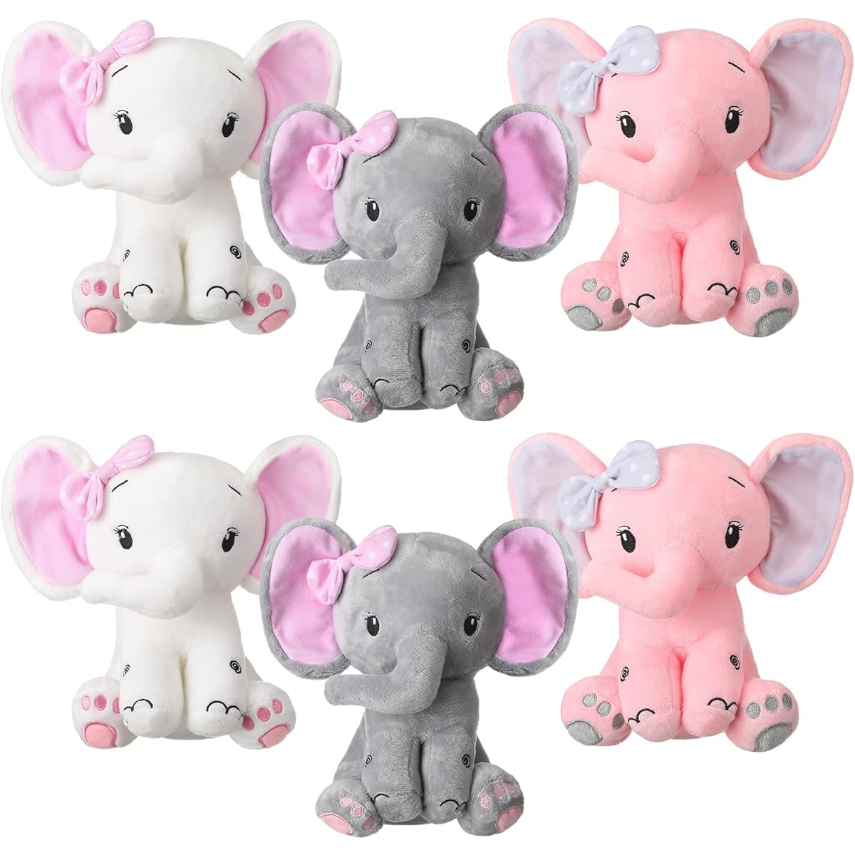 Elephant Stuffed Animals 8" Big Ears Stuffed Elephant Plush Toys Set of 6 for Baby Shower Boy Girl Woodland Nursery Bed Decor Birthday Party Supplies