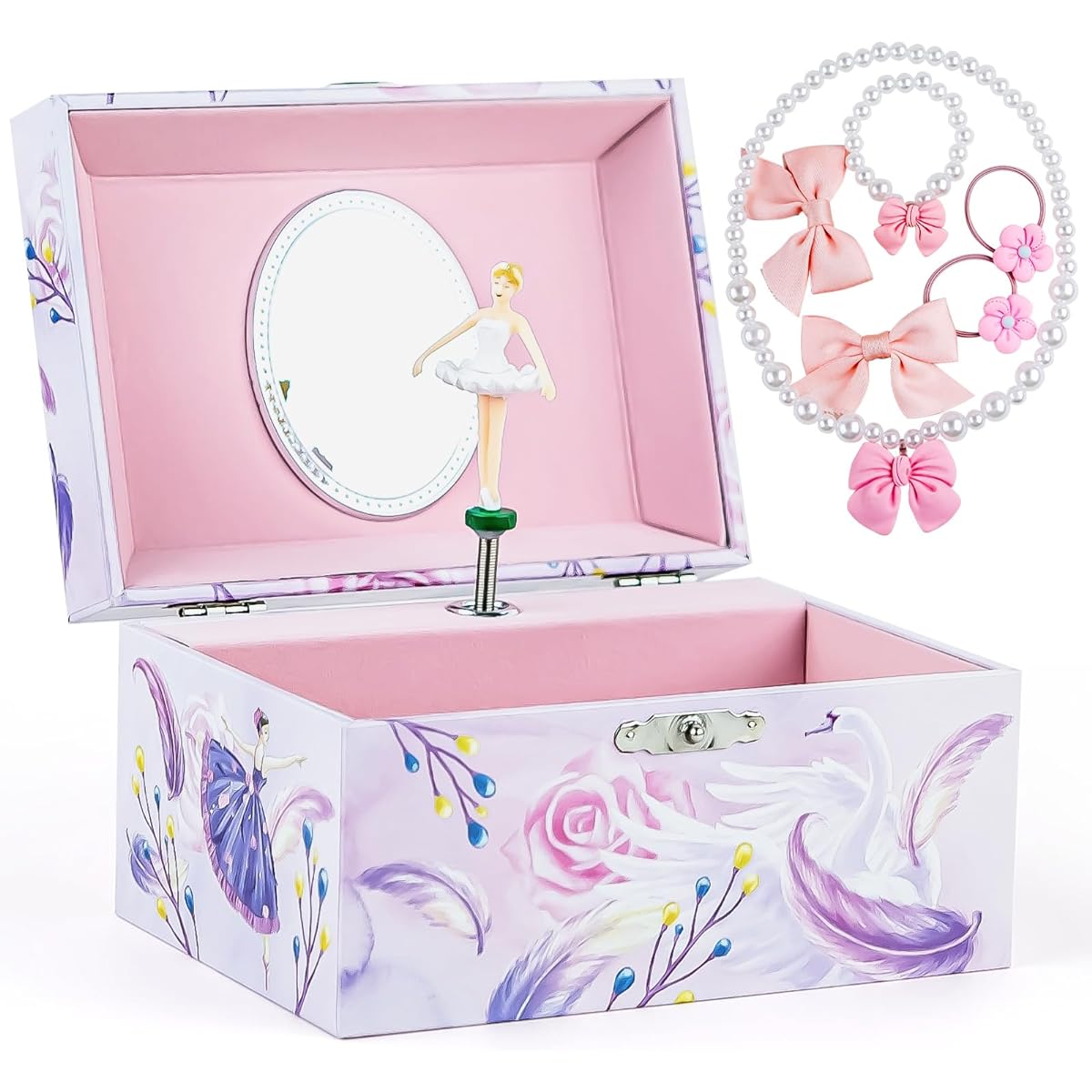 Girls Music Box Jewelry Storage Box Light Purple Spinning Ballerina Theme Children's Music Box Jewelry Set Music Box for Little Girls Princess Birthday Anniversary Swan Lake Tune