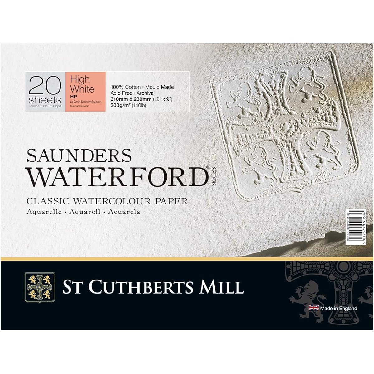 High White Saunders Waterford Block 300gsm 228 x 304mm (9 x 12) 20 Sheets Hot Pressed by Saunders Waterford