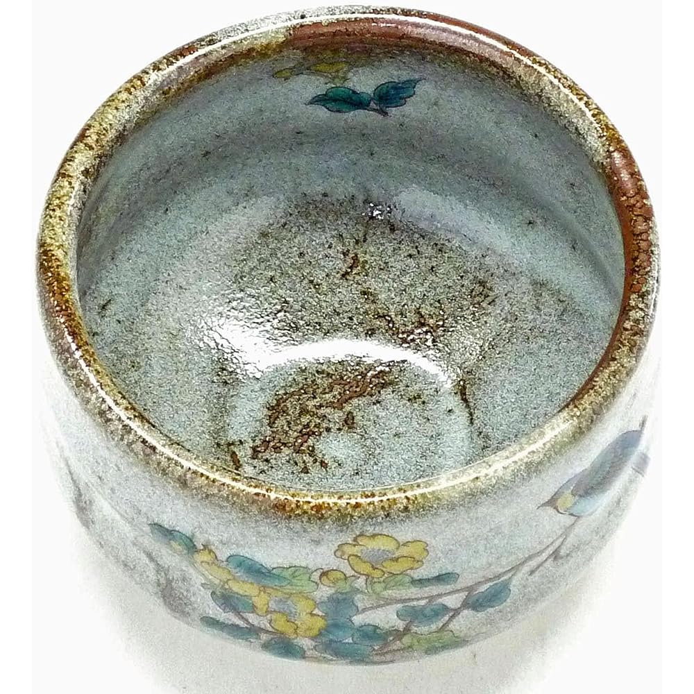 Kutani ware [Matcha bowl] Golden thread plum and bird Middle picture Pottery