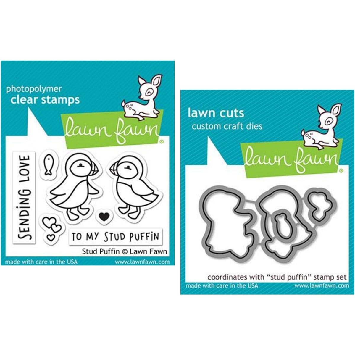 Grass Fawn Stud Puffin 2x3 Clear Stamps with Coordinating Custom Dies Set of 2 (LF2169, LF2170)