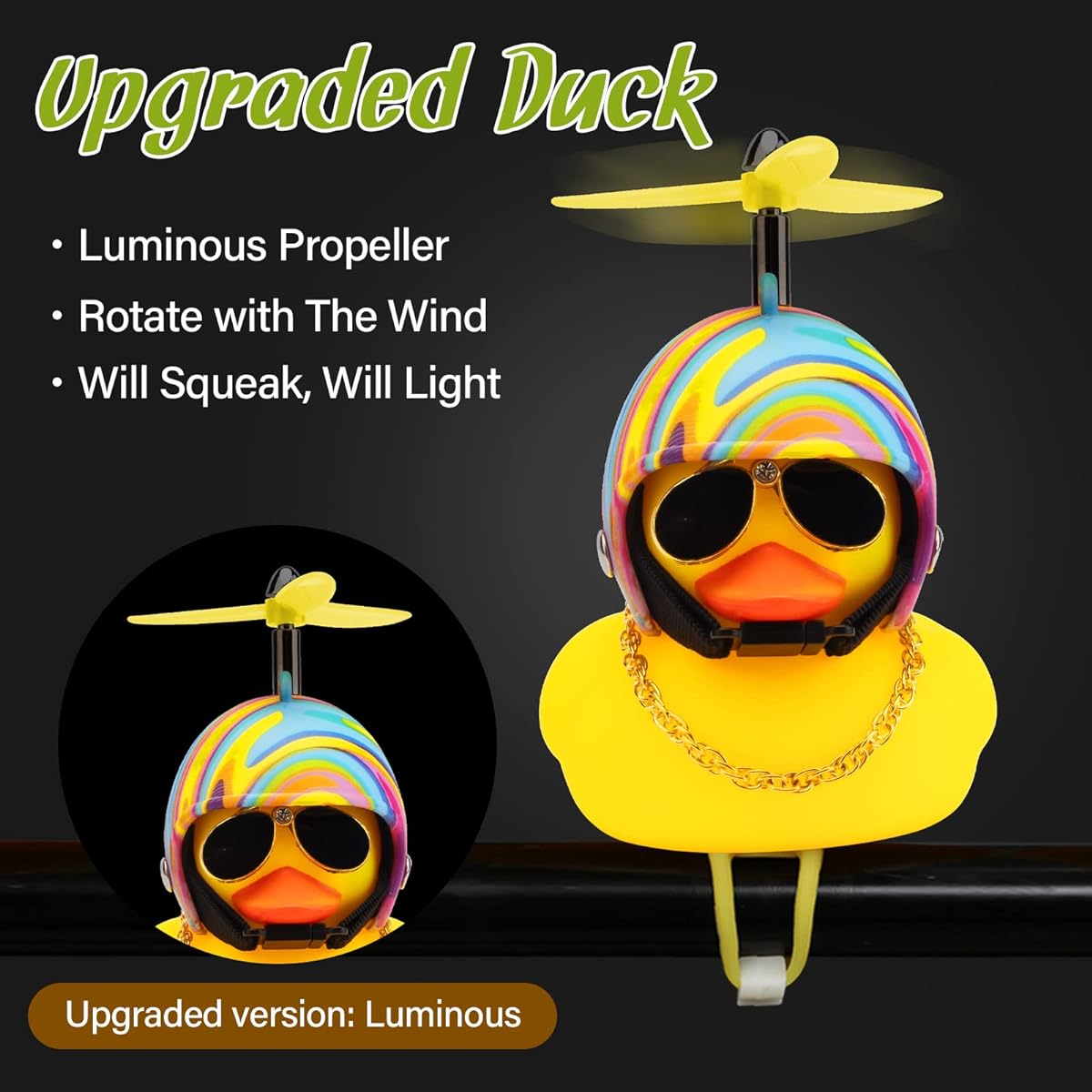 wonuu Rubber Duck Toy Car Ornament Yellow Duck Car Dashboard Decoration Squeeze Duck with Bike Horn and Propeller Helmet