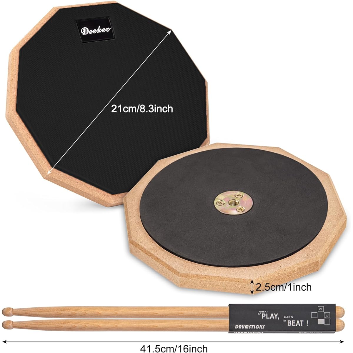 Deekec Practice Pad 8 Inch Silent Practice Drum Pad Double Sided with Drum Sticks (Black)