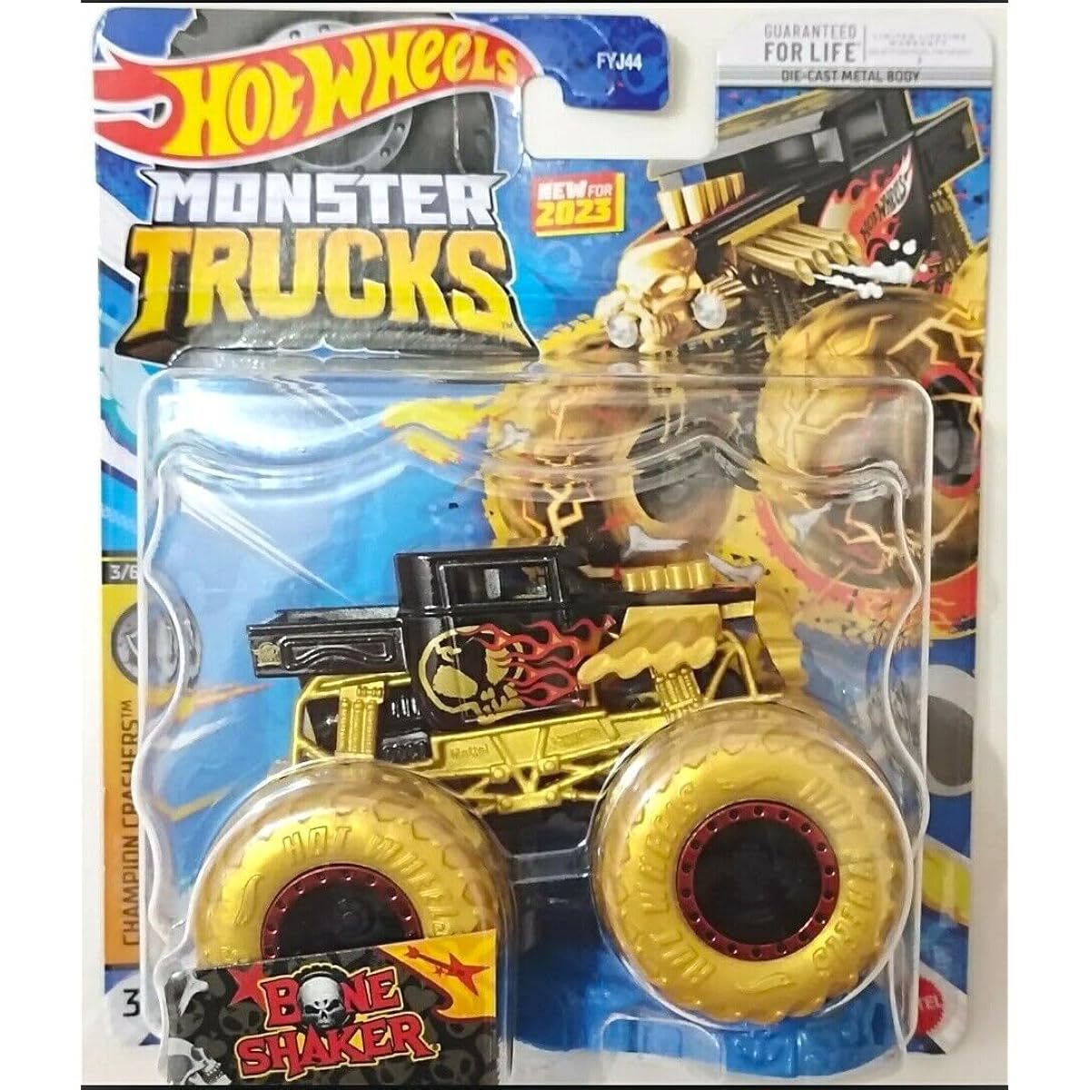 Hot Wheels Monster Truck 2023 1:64 Scale Gold Bone Shaker 3/6 Championship Crusher