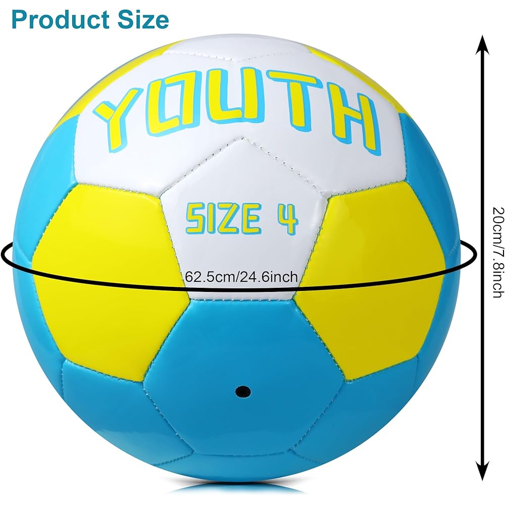 JPHNAN TPU Soccer Ball No. 4 Official Ball for Children, Elementary School Students, Junior High School Students, High Schools, Colleges, Practice Matches, Lightweight Soccer Ball No. 4 Futsal Ball Thick Yellow x Blue Classic Design