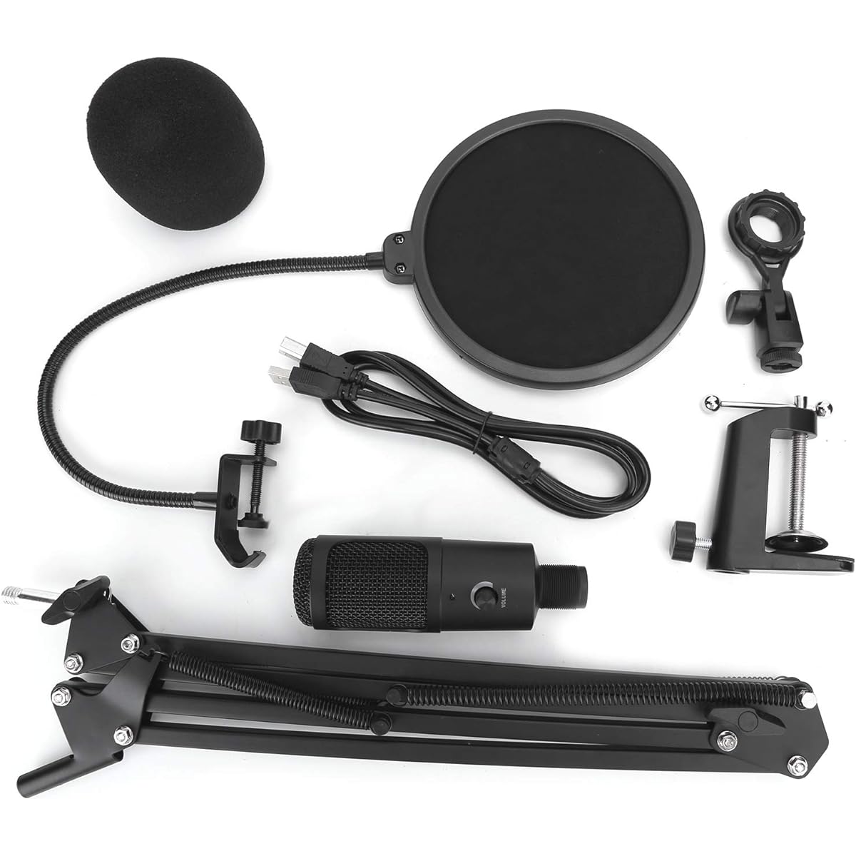 RockVOQRN A6 Condenser USB Microphone Audio Kit Bracket Sound Recording Set for Desktop PC Computer
