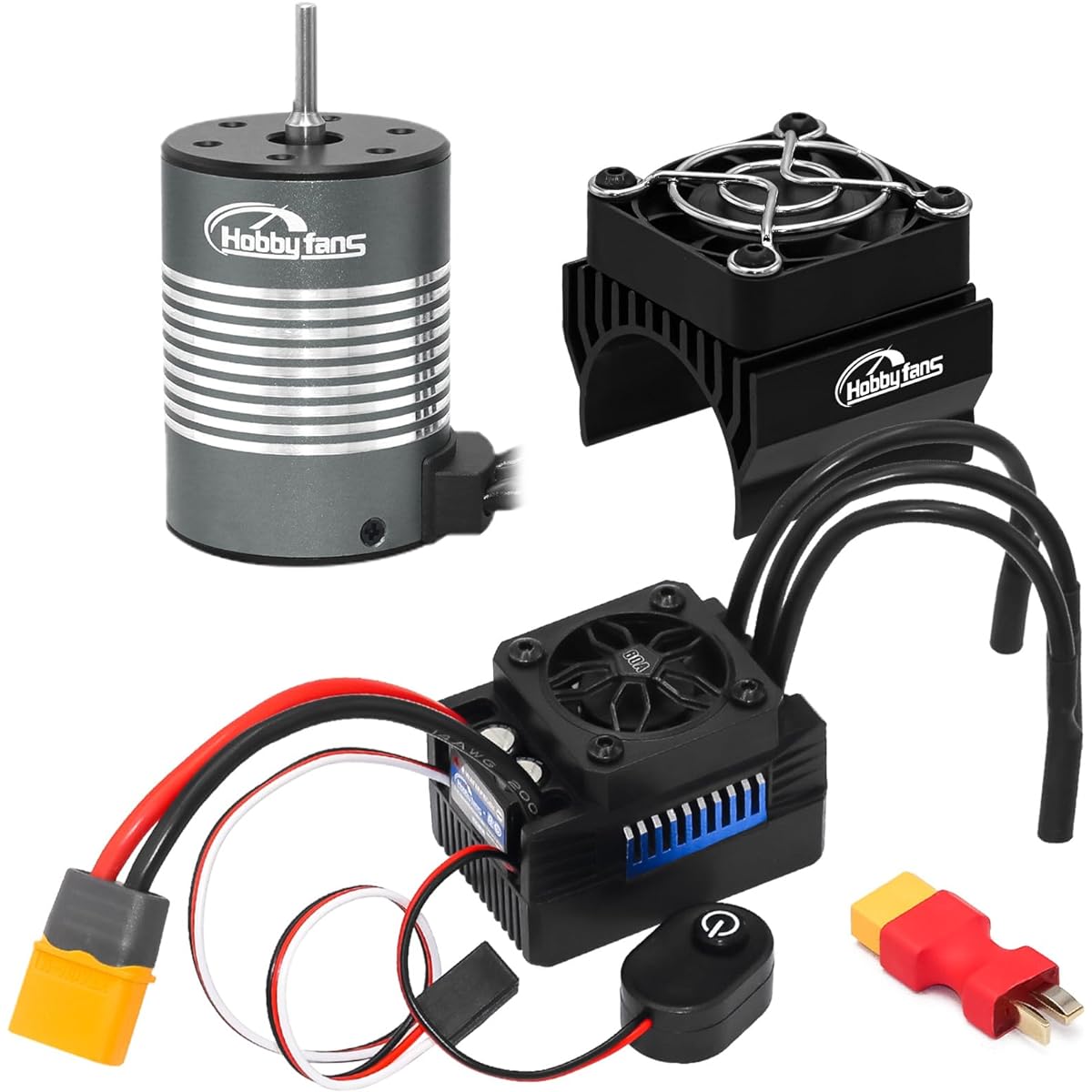 Hobby Fans Waterproof S3650 3500KV Brushless Motor 3.175mm Shaft Upgrade 60A ESC Electric Speed Controller Combo Set with Heatsink for 1/10 RC Car Truck Titanium