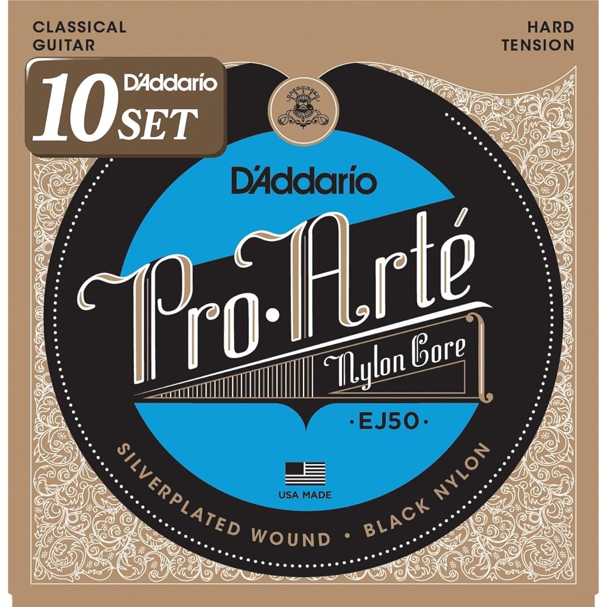 D'Addario Classical Guitar Strings Pro Arte Silver/Black Hard EJ50 x 10 Set [Domestic Genuine Product]