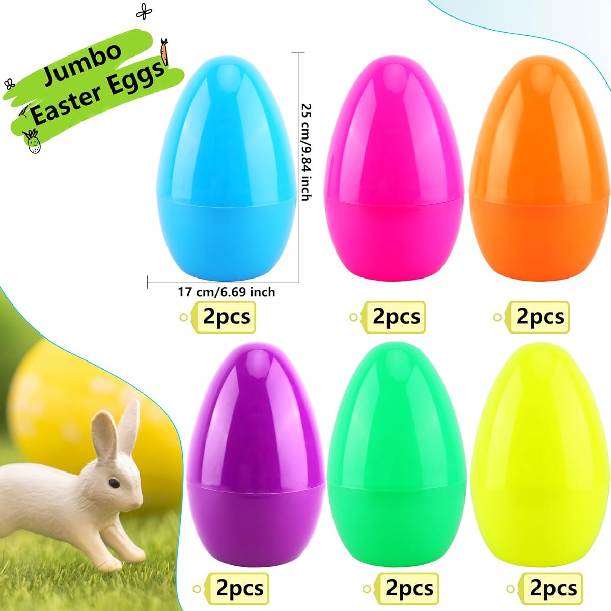 Sonarun Jumbo Easter Eggs 12 Pieces 10 Inch Bulk Colorful Giant Easter Eggs Plastic Refillable Easter Eggs Easter Gift Basket Fillers Garden Hunting Game Party Favors