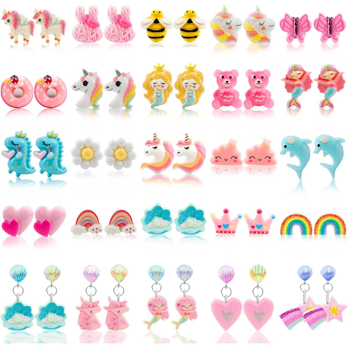 GreatMH 25 Pairs Kids Clip On Earrings for Girls, Hypoallergenic Clip Earrings, Princess Play Jewelry, Party Favors, Gifts for Girls, No Plastic Gems, No Plastic Gems