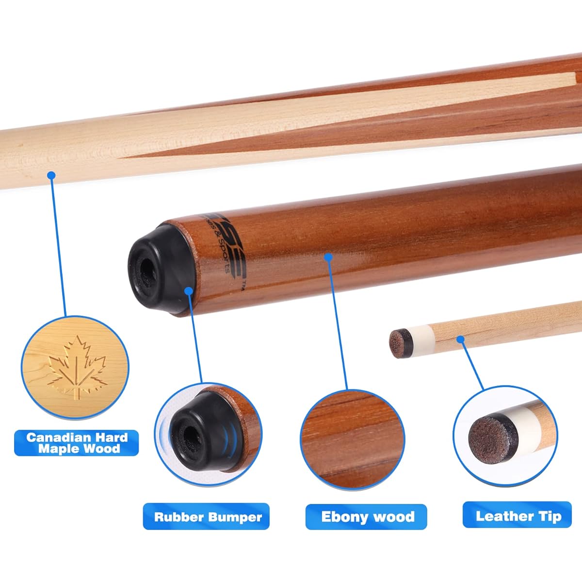 1 Piece Canadian Hardwood Maple Billiard/Pool Cue Stick for Commercial or Home Use by GSE (Available in 36" / 48" / 58")