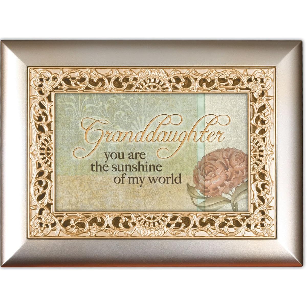 Granddaughter Sunshine Of The World Champagne Silver Cottage Garden Ornate Inlay Music Box Plays You Light Up My Life