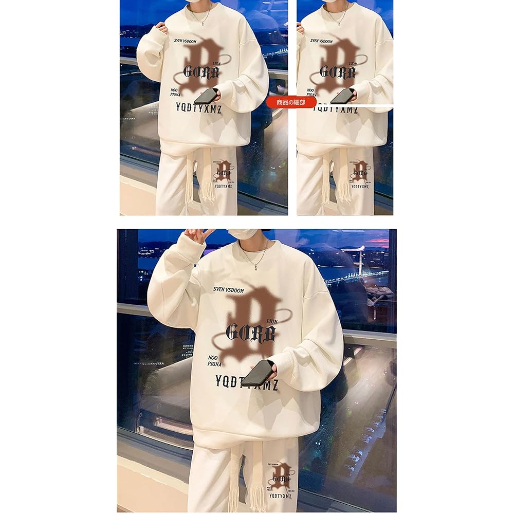 [Froyland] Men's Sweatshirt Top and Bottom Set, Jersey, Large Size, Autumn, Casual, Loungewear, Sports, Autumn Clothes, Top and Bottom, Loose, Sweatshirt, Pants, Long Pants, 2 Pieces