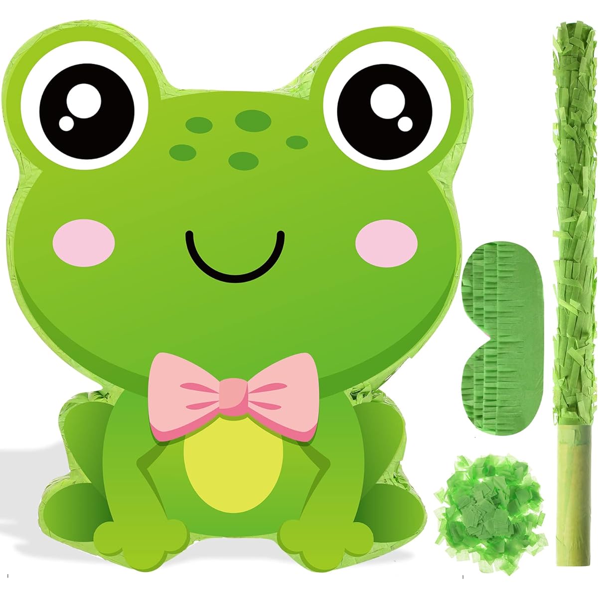 Frog Pinata Frog Party Supplies Frog Pinata with Blindfold and Bat Frog Birthday Party Favors Boys/Girls/Kids Birthday Party Supplies Toys 15 x 13 x 3.2 inches