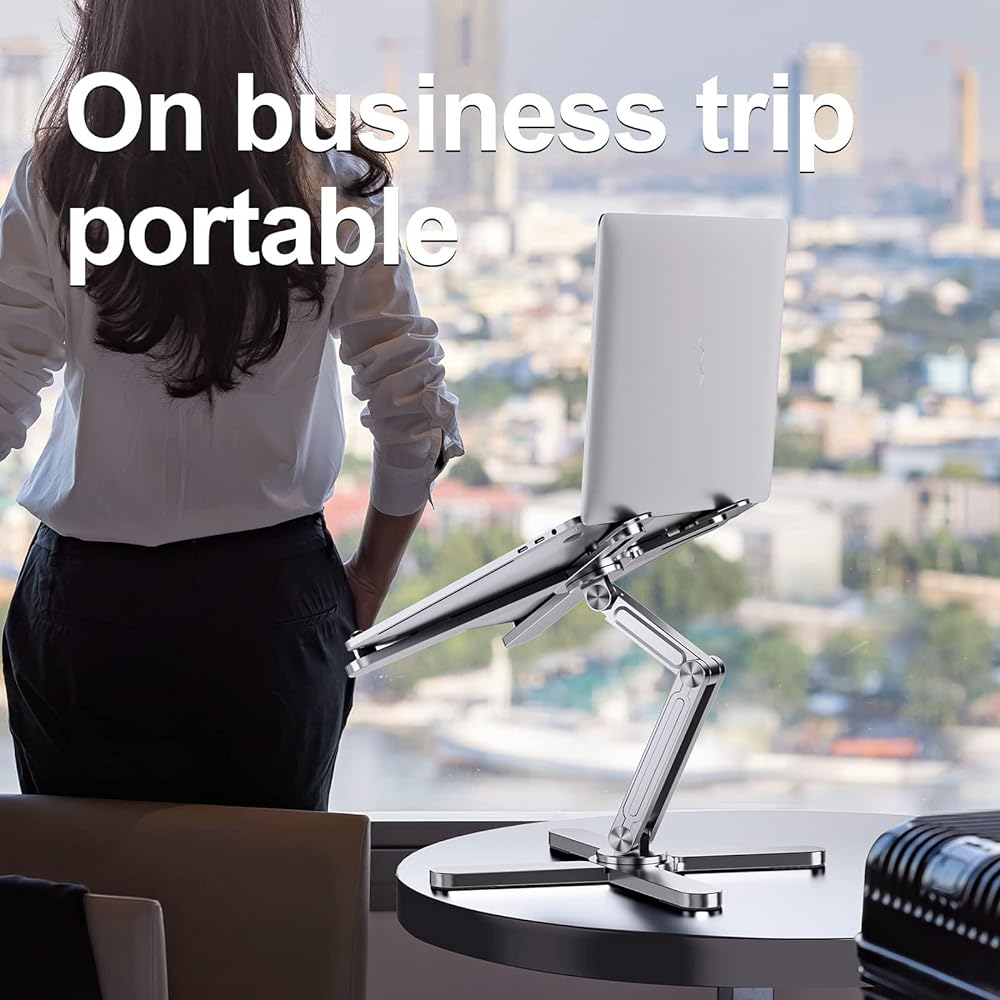 Laptop stand, PC stand, computer stand, foldable, 360° rotation, stepless angle/height adjustment, convenient to carry, ergonomics, stable, heat dissipation, improves posture, made of aluminum alloy, compatible with 17 inches or less (gray)