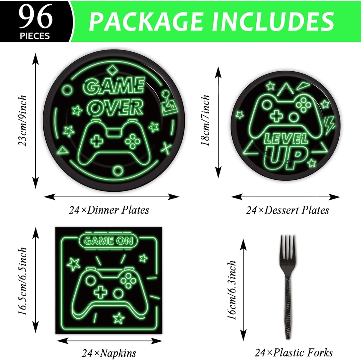 Video Game Party Supplies Gamer Game Party Paper Plate Napkins Boys Kids Birthday Party Decoration Video Game Tableware Set Game Level Up Game Over Paper Plate Napkin Fork for 24 People