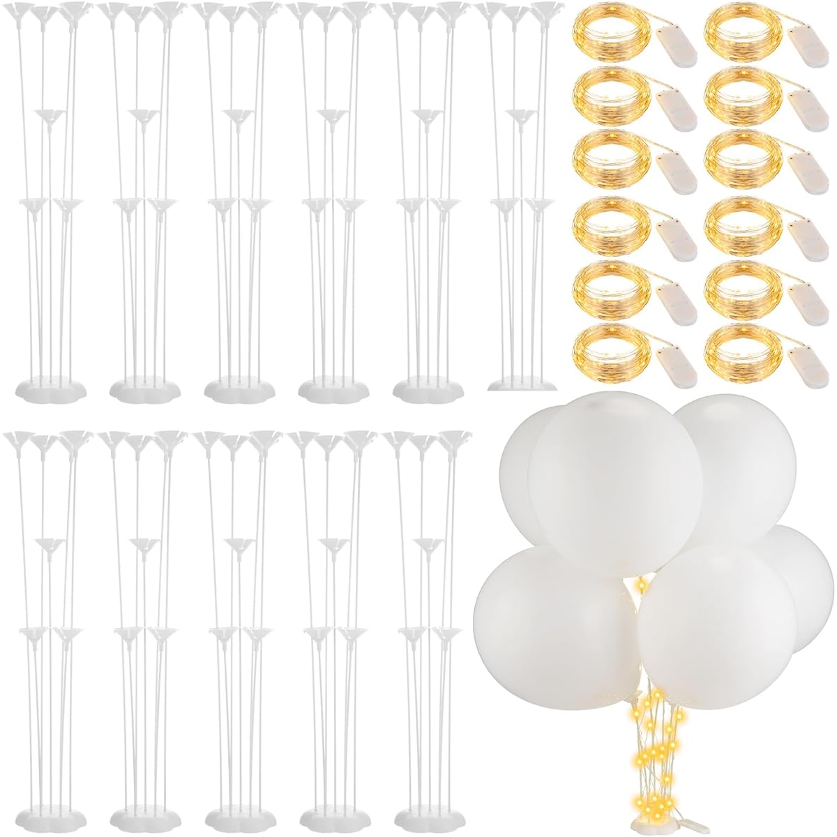 Libima 12 Sets 30" Clear Balloon Stand, Balloon Column Kit, Floor Balloon Stand Kit, Balloon Column Stand with Lights, Balloon Centerpieces for Table, Graduation, Birthday, Baby Shower, Wedding Anniversary