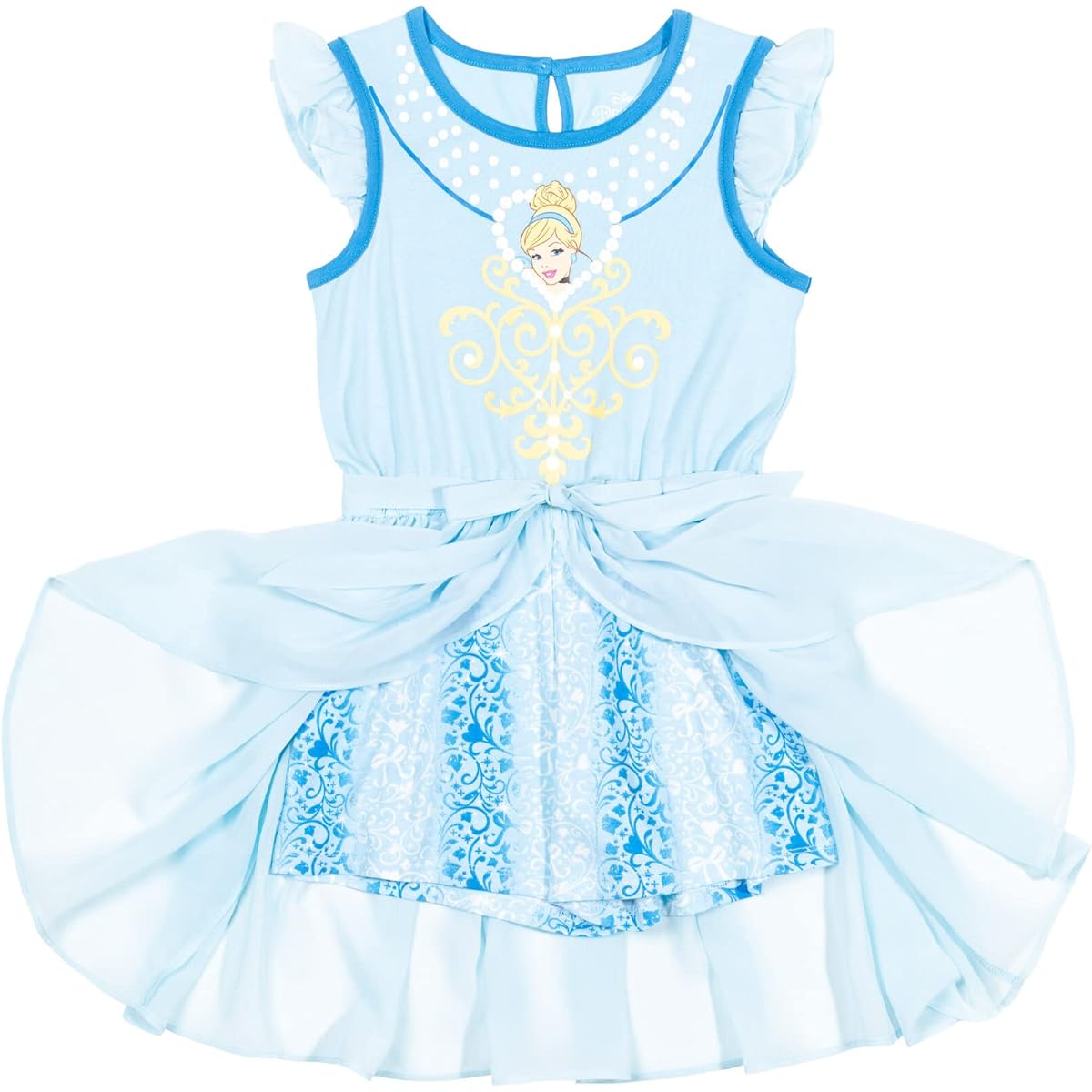 Disney Princess Cinderella Little Girls Tie Knot Sleeveless Costume Romper Blue 6-6X