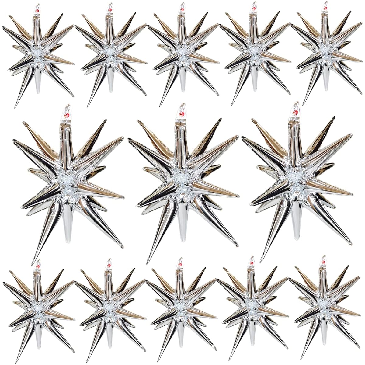 13 Pack Star Balloons - 14 Corner Siamese Explosion Star Foil Balloons - 22 Inch 3D Starburst Mylar Silver Balloons for Party Balloon Decorations