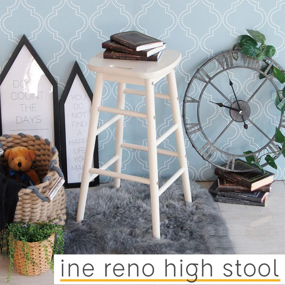 Market high stool ine reno Width 34x Depth 34x Height 60cm White Natural wood INS-2824WH