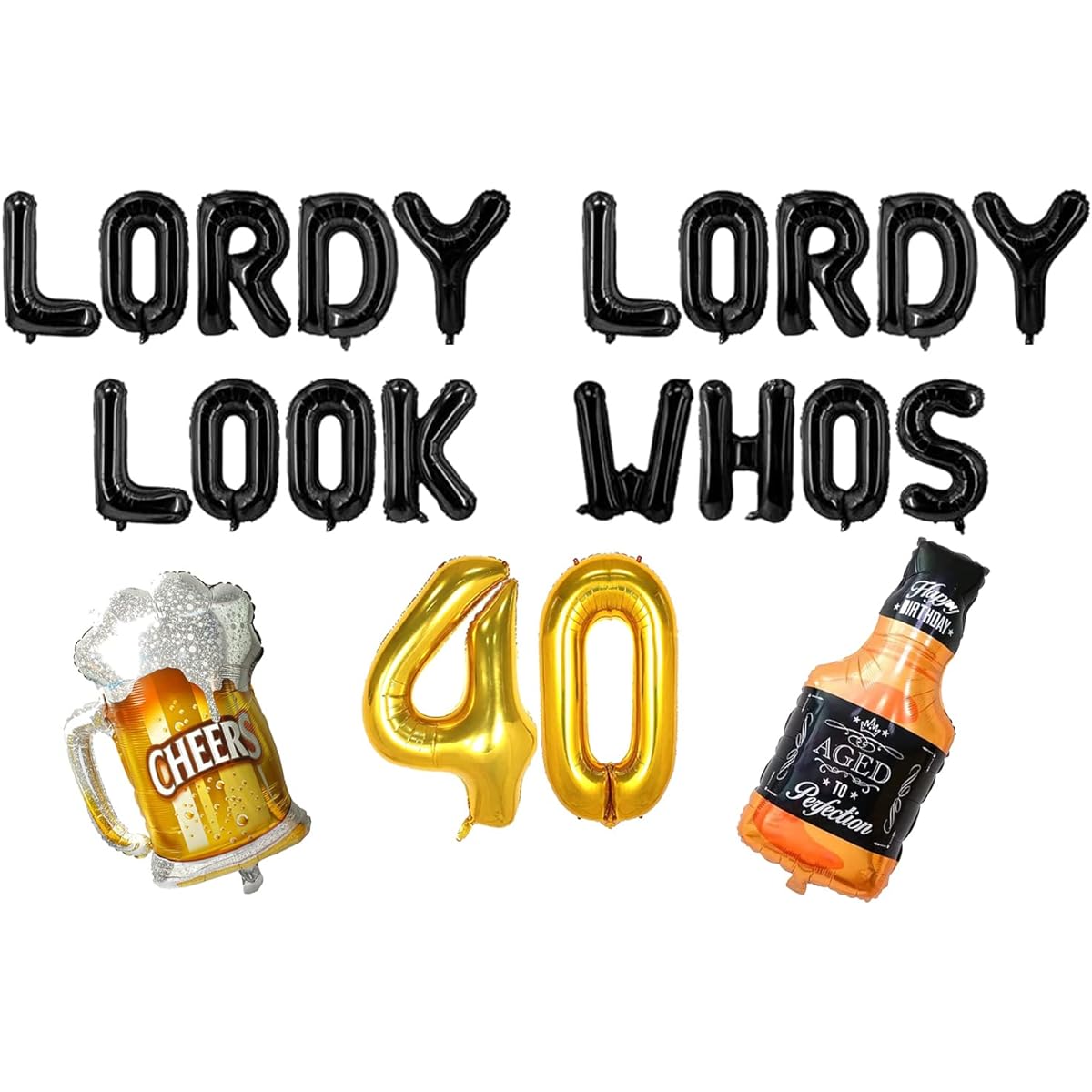 Lordy Lordy Look Who's 40 Balloons Banner Whiskey Beer Mug Mylar Balloons 40th Birthday Party Decorations