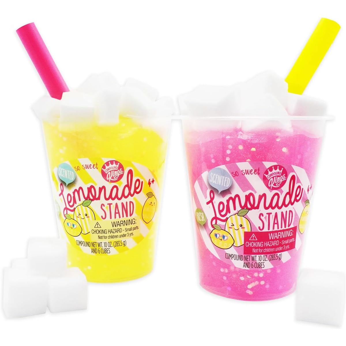 Compound Kings Summertime Lemonade Stand 2 Pack Jelly Cubes Fluffy Slime Cups Pink and Yellow Set