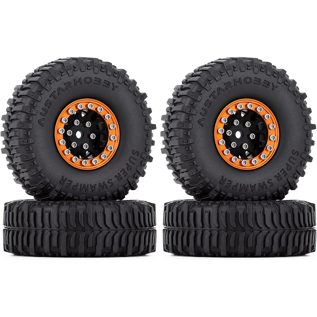 INJORA RC Tire 1.0 Wheel Rim & Mud Tire Set 1/24 RC Crawler Car Axial AX24 SCX24 AXI90081 AXI00001 Upgrade Parts (Gold & Black)