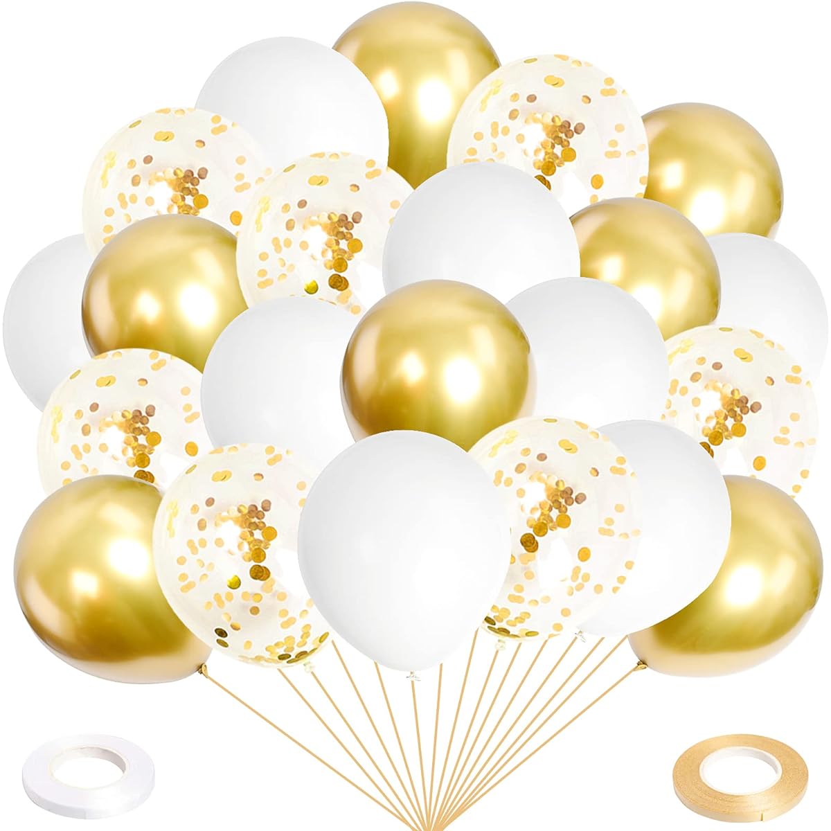 12" White Balloons Gold Balloons Gold Confetti Balloons White Gold Latex Helium Party Balloons for Birthday Wedding Bridal Proposal Anniversary Engagement Party Decorations Supplies 100pcs
