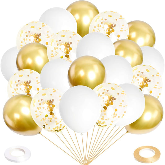 12" White Balloons Gold Balloons Gold Confetti Balloons White Gold Latex Helium Party Balloons for Birthday Wedding Bridal Proposal Anniversary Engagement Party Decorations Supplies 100pcs