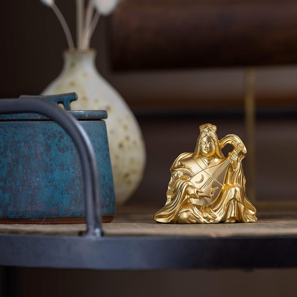 Good Luck Seven Lucky Gods Benzaiten (Gold plated/24K gold) Buddhist sculptor: Hideun Makita Prototype_Buddha statue Ornament Takaoka copperware (Benzaiten 7fg)