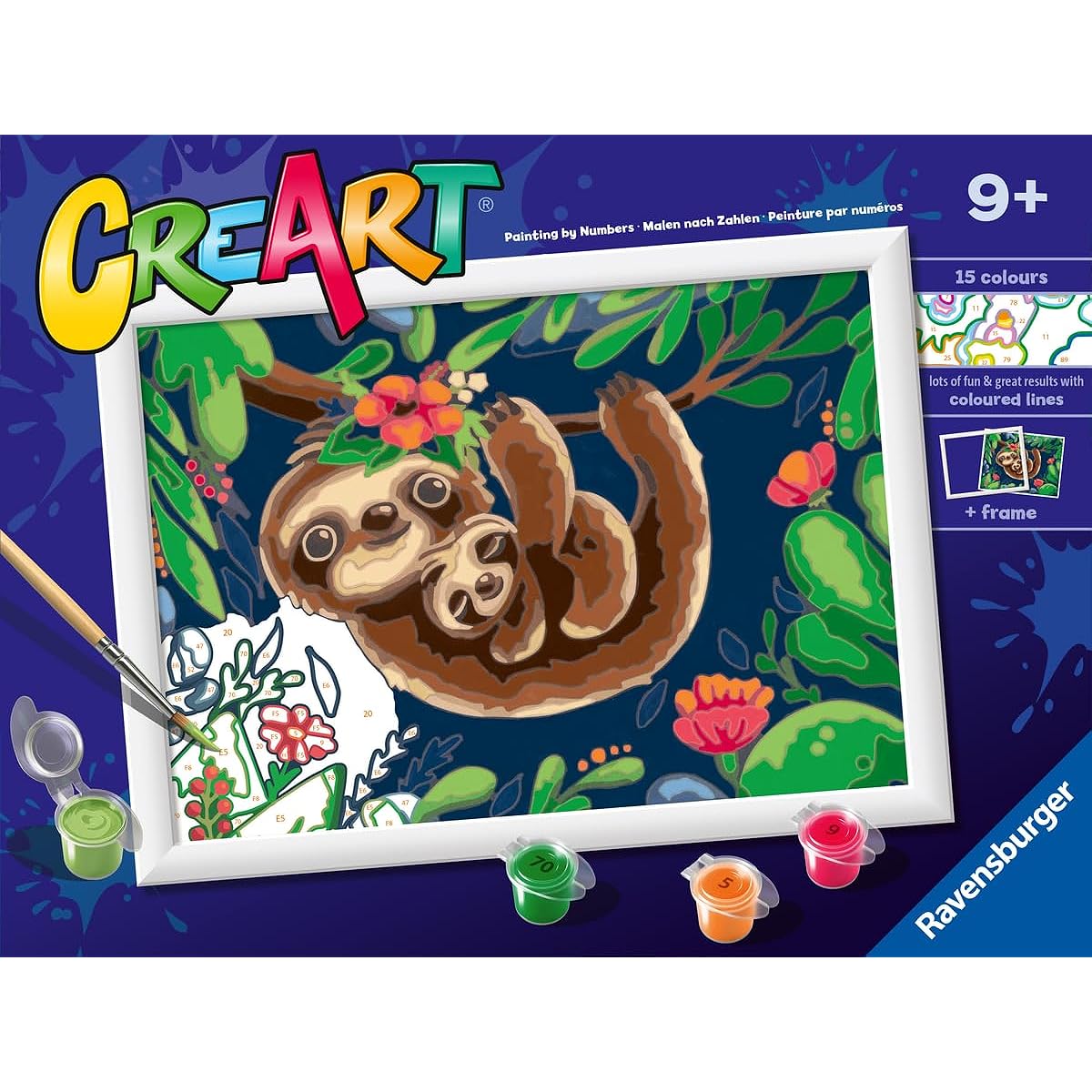 Ravensburger CreArt Sweet Sloth Paint-by-Number Kit for Kids - Paint Arts and Crafts for Ages 9+